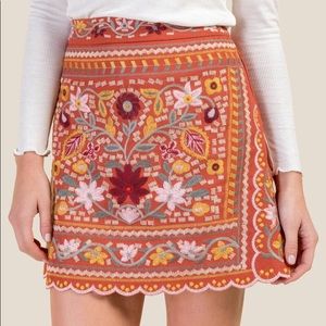 Orange Embroidered Pencil Skirt
